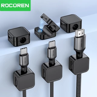 Rocoren 6 ชิ้นสแควร์แม่เหล็กคลิปสายเคเบิลโต๊ะการจัดการสายเคเบิลกาวลวดผู้ถือ Keeper Organizer สําหรับ Office Home