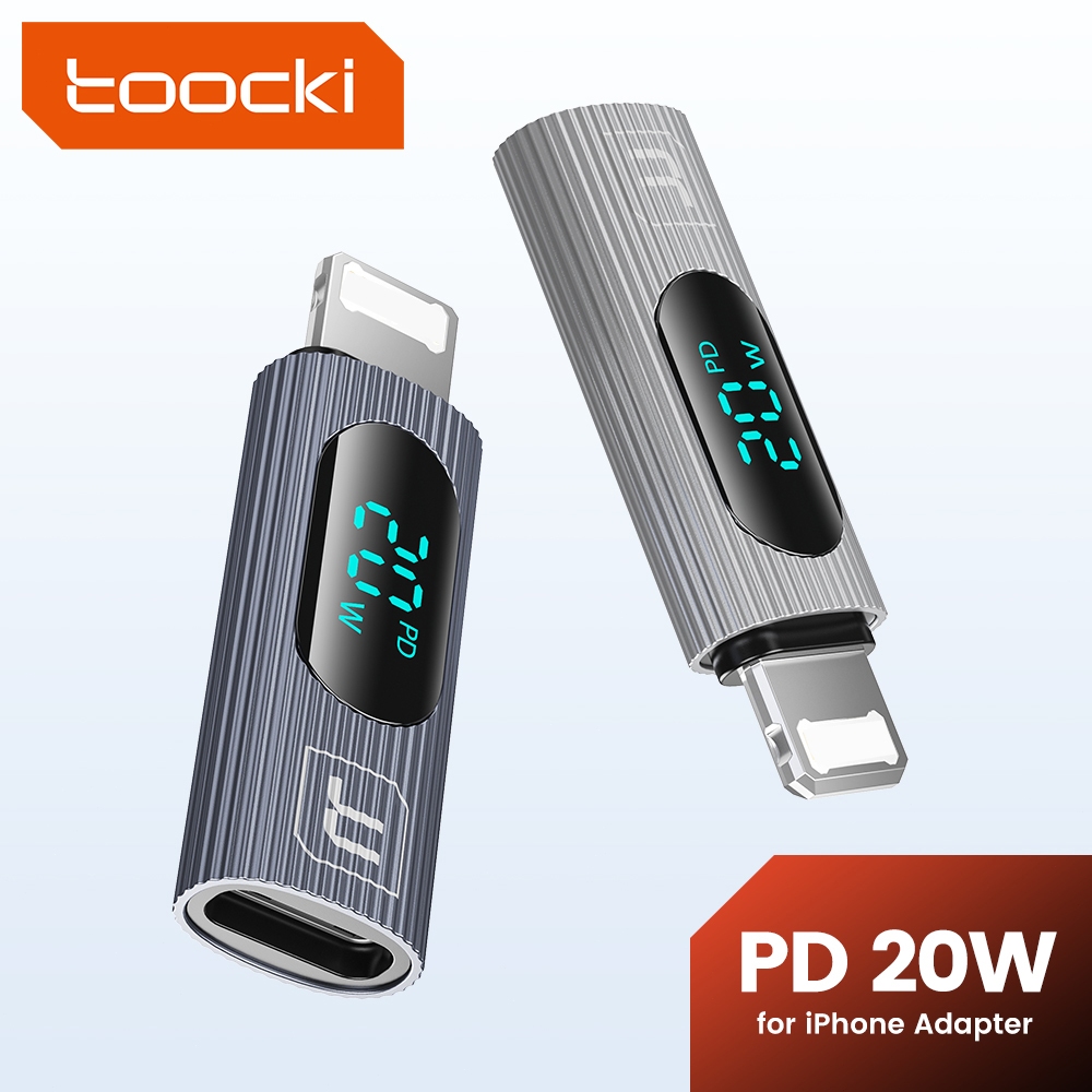 Toocki PD 20W Type C หญิงถึง 1OS ชายอะแดปเตอร์จอแสดงผลดิจิตอล Fast Charging OTG Converter
