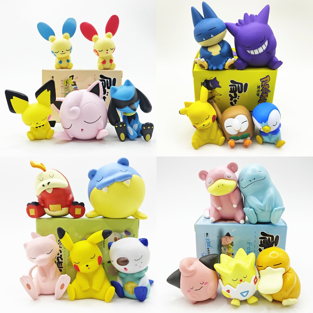 5 ชิ้น/เซ็ต 3-5 ซม.Pokemon อะนิเมะรูปไหล่ Sleep ตุ๊กตา Pikachu Snorlax Psyduck Togepi Mew Lucario รุ่น Q PVC ตัวเลขการกระทําตุ๊กตาของเล่น