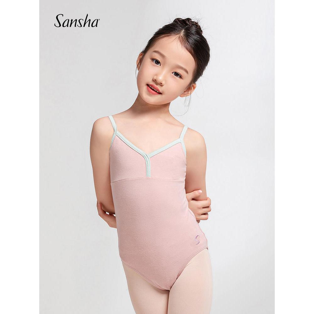 Sansha ฝรั่งเศส sansha ชุดฝึกเต้นเด็กสลิงหญิงชุดบัลเล่ต์ Jumpsuit ฤดูร้อนผ้าฝ้ายสีตัดกัน 51BC2115C