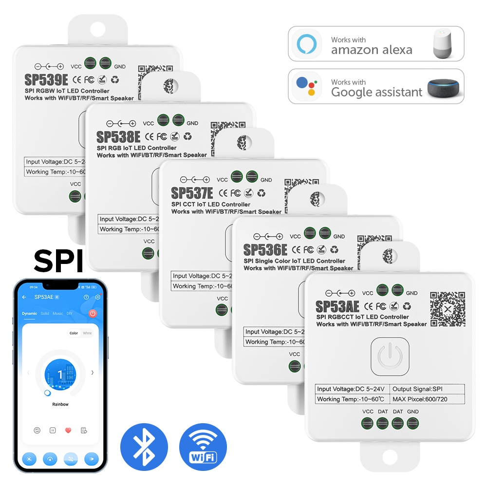BTF-LIGHTING ตัวควบคุม SPI LED WIFI/BT/RF ตัวควบคุมเพลง SP536E-SP53AE FCOB SPI แถบ LED WS2812B WS2811 WS2813 SK6812 WS2814 WS2805 5V-24V