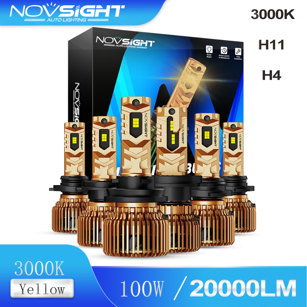 Novsight ใหม่มาถึง N75Y 3000K แสงสีเหลืองรถ H11 หมอก H4 LED ไฟหน้า Mini ในตัว canbus คู่