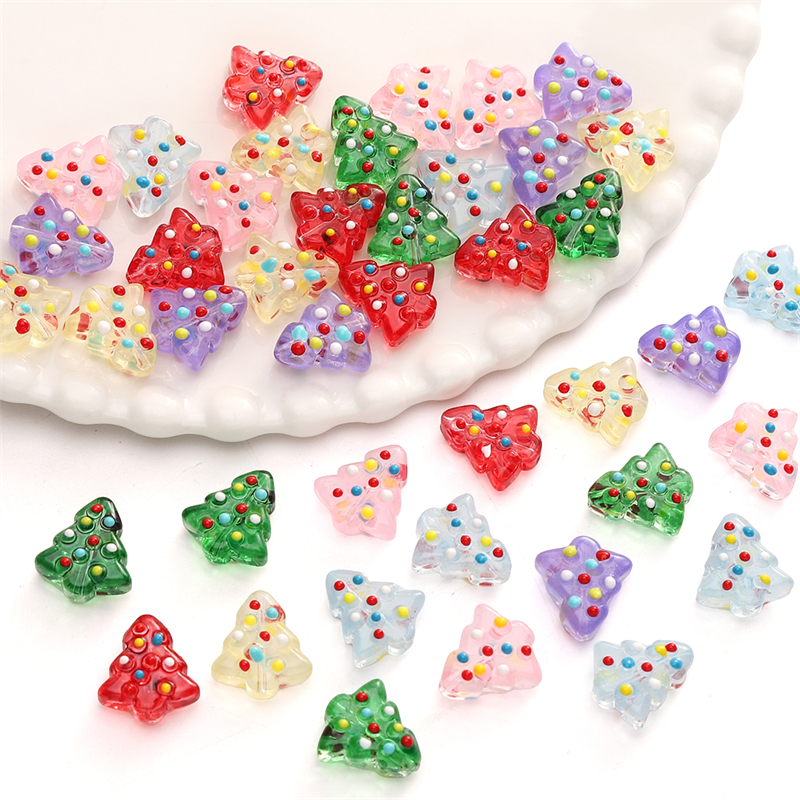 [15X16 มม.] ลูกปัดต้นคริสต์มาสมือวาดแก้วลูกปัดต้นคริสต์มาส DIY Handmade Christmas Jewellery อุปกรณ์เสริม 1 ชิ้น