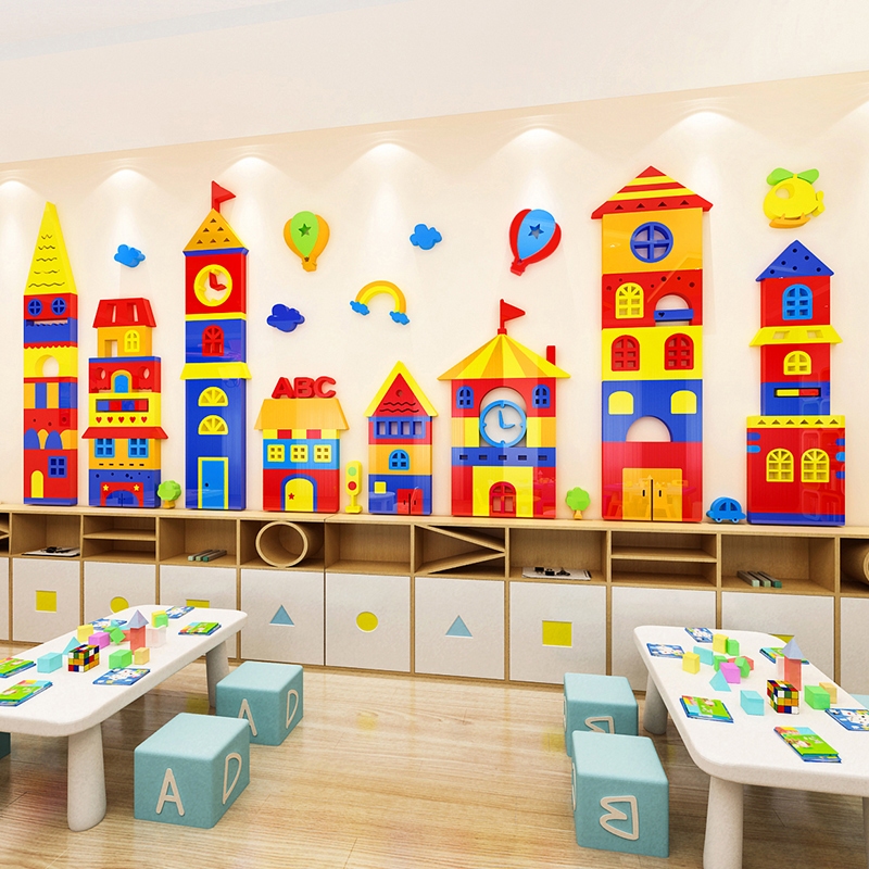 【DAORUI】ตกแต่งห้องเด็ก 3D อะคริลิคสติกเกอร์ผนังสเตอริโอปราสาทการ์ตูนห้องนั่งเล่นห้องนอนโรงเรียนอนุบาลผนังจัดสติกเกอร์