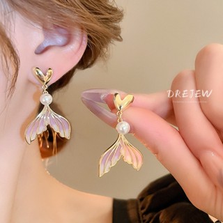 DREJEW เดรช 925 เงินเข็มไล่โทนสีหางนางเงือกต่างหูมุกสไตล์เจ้…