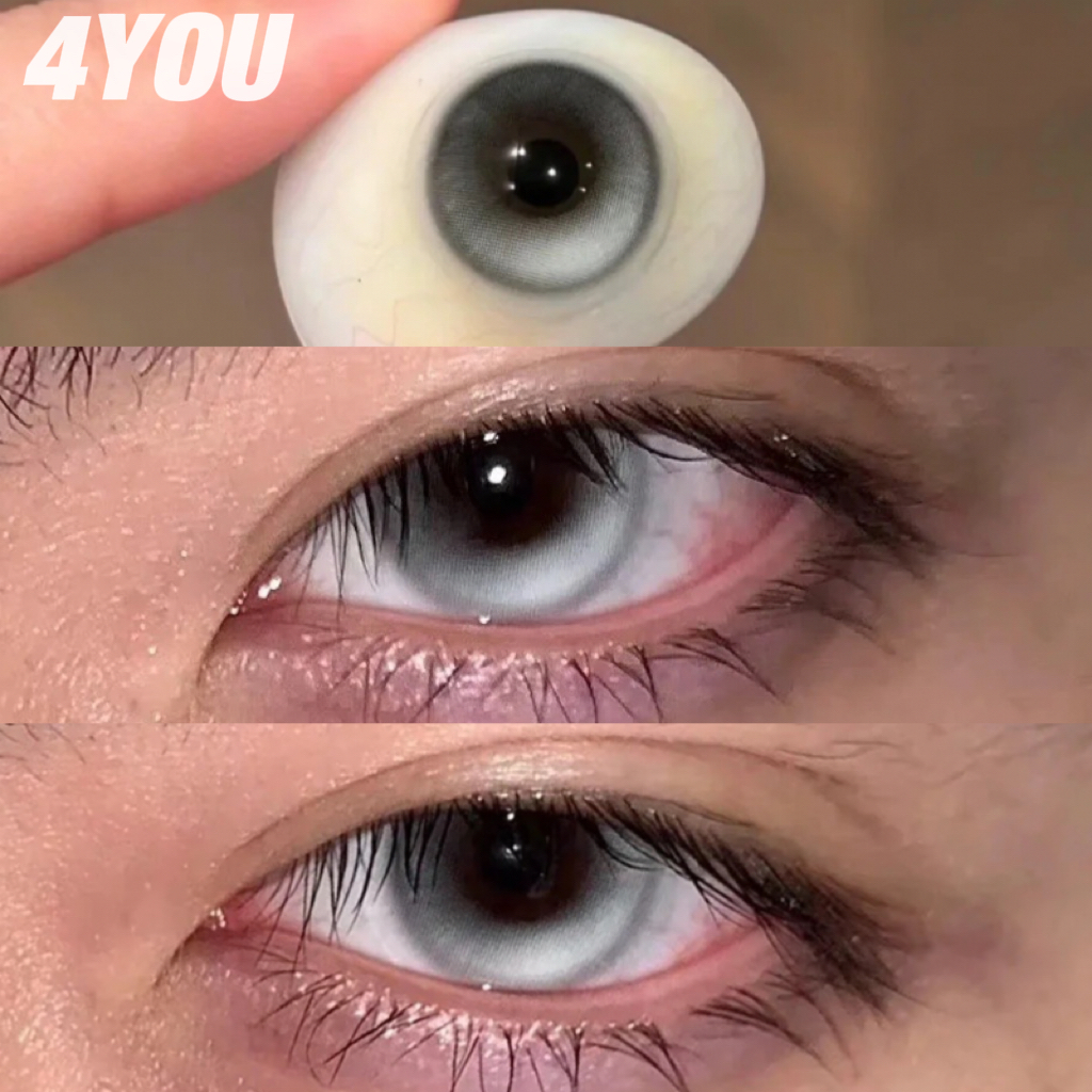 4youcod และของขวัญฟรี2 ชิ้นสีเทาคอนแทคเลนส์สีสําหรับชาย Super Natural เลนส์รายปีใช้ 14.2 มม.พร้อมกรณี