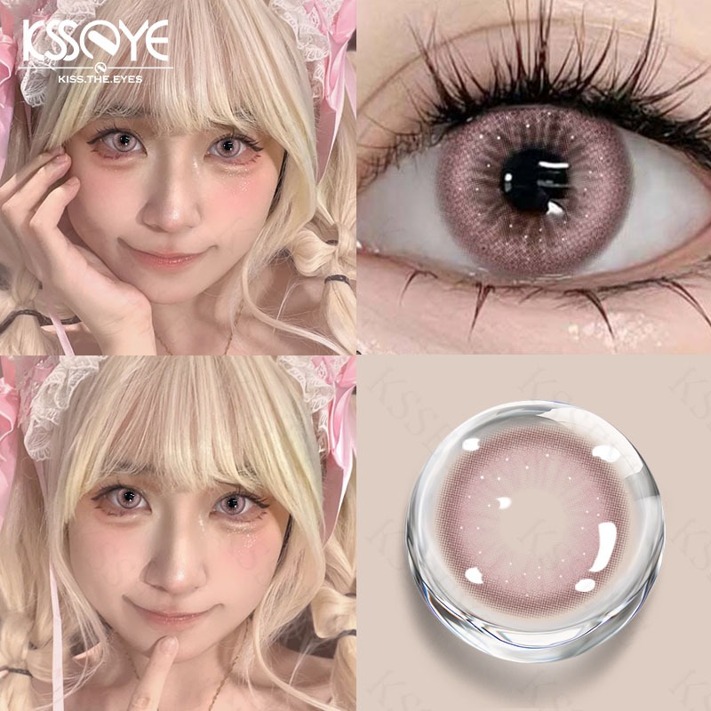 Ksseye 2PCS คอนแทคเลนส์ขนาดมินิ 14.2 มม.สีชมพู/สีน้ําตาลธรรมชาติทุกวันสไตล์ 1 ปีใช้นักเรียน unisex 0 ~-8.00 องศา