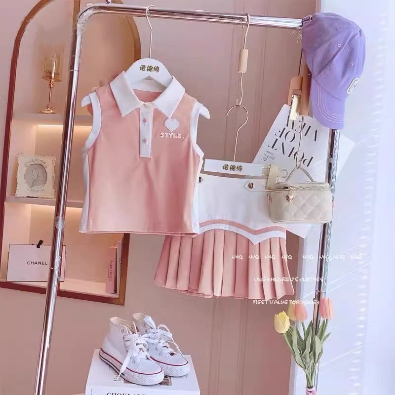 สาวเสื้อผ้ากอล์ฟแฟชั่นฤดูร้อนปกเสื้อแขนกุดกีฬาสบายๆกระโปรงสั้นเสื้อผ้ากอล์ฟเสื้อผ้าเด็กเสื้อเด็กผู้หญิงเสื้อกอล์ฟเด็กหญิงเสื้อผ้ากอล์ฟชุด