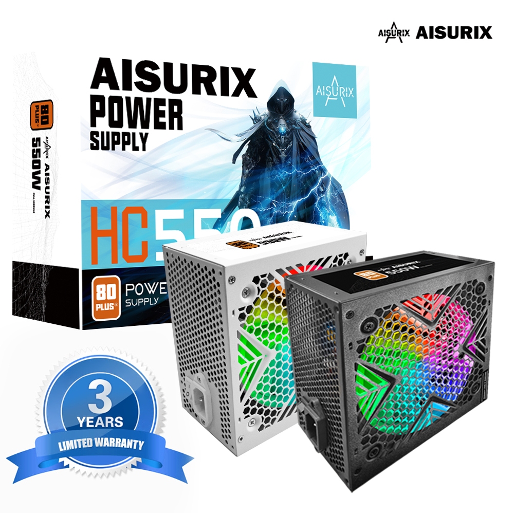 AISURIX 550W PSU Power Supply 550W Gaming 550 Watt 80+ Bronze White/Black