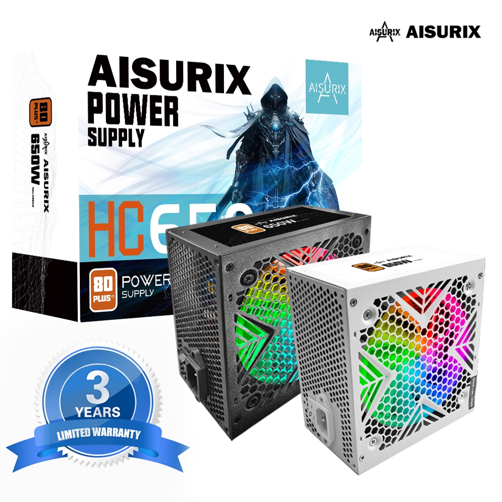 AISURIX 650W PSU Power Supply 650W Gaming 650 Watt 80+ Bronze black/White