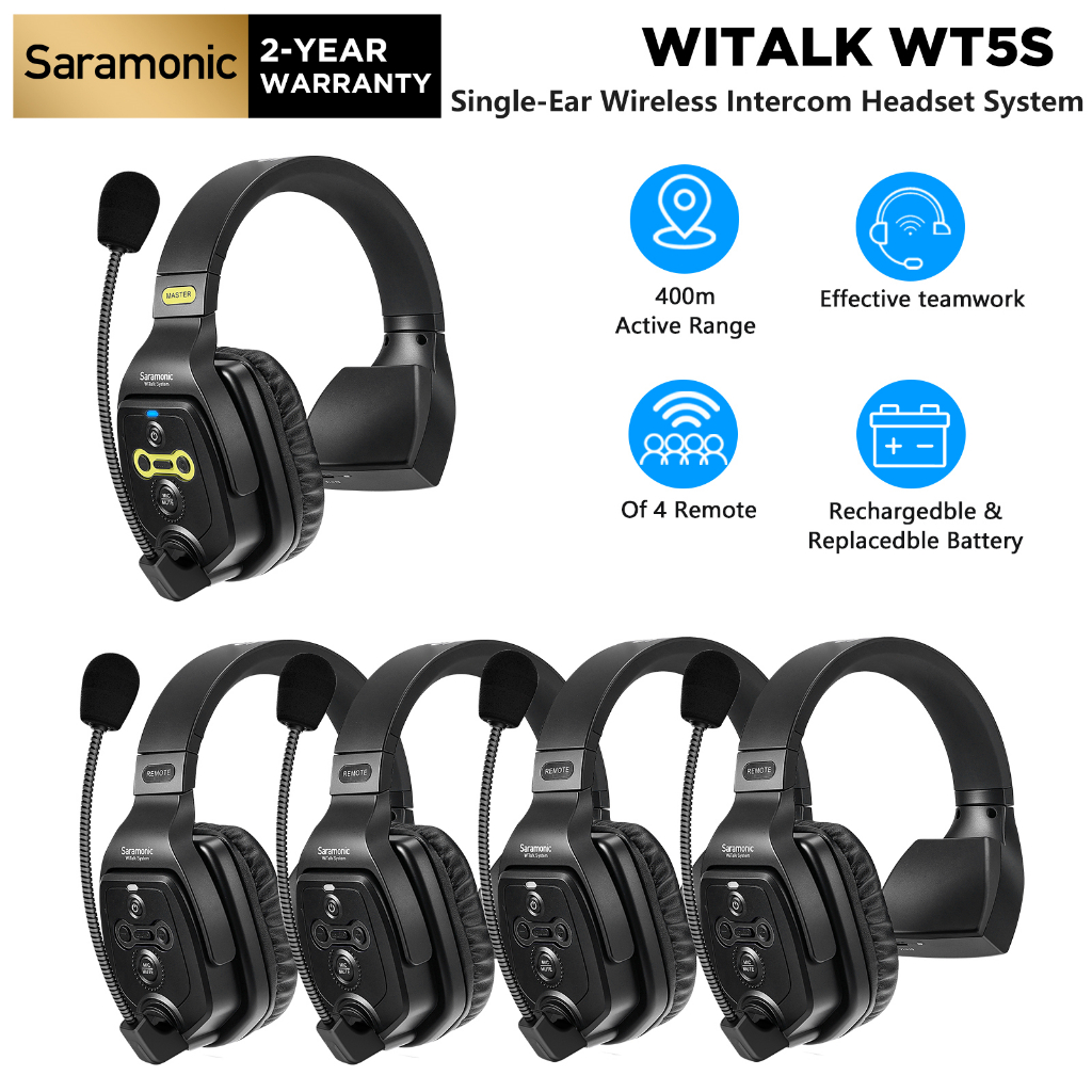 Saramonic WiTalk WT5S Full-Duplex ชุดหูฟังไร้สายระบบอินเตอร์คอมหูเดี่ยว 1 Master & 4 รีโมท