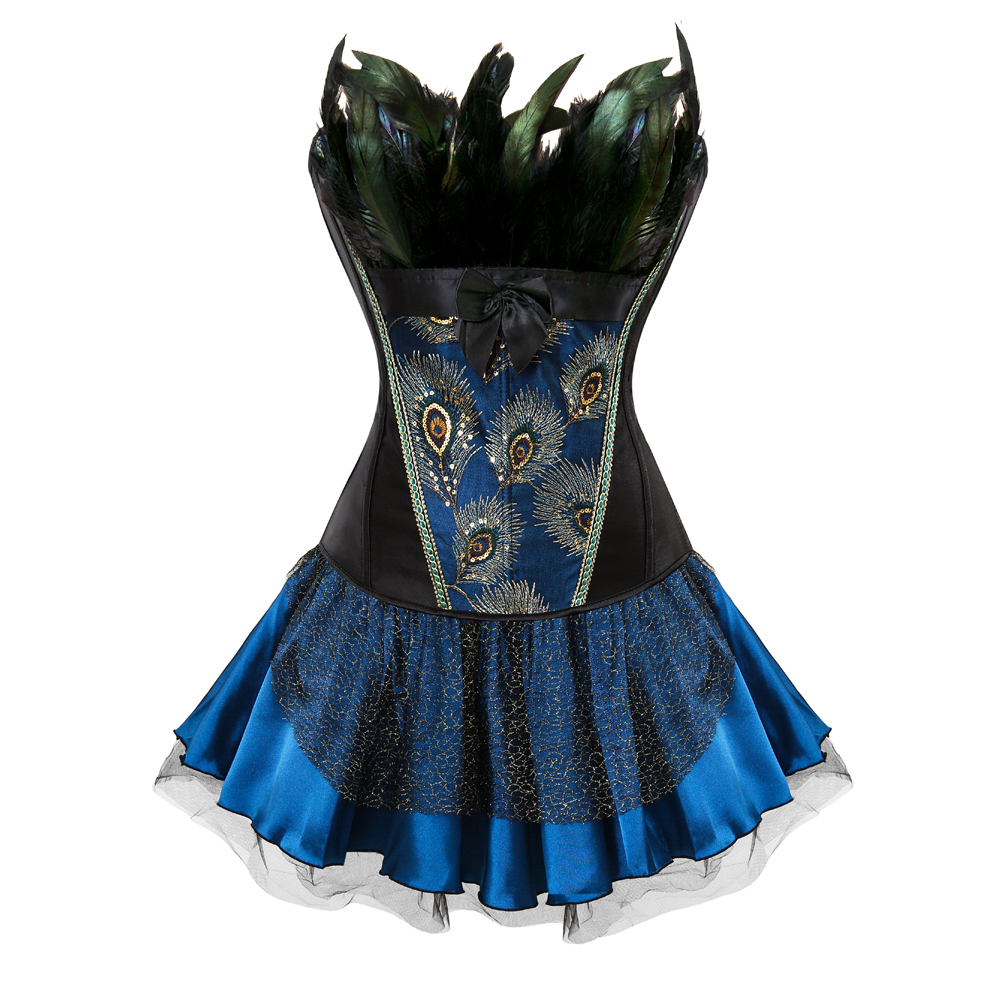 ชุดรัดตัวขนนกยูงสําหรับผู้หญิง Renaissance Bustier ชุดชั้นในฮาโลวีน Plus ขนาด