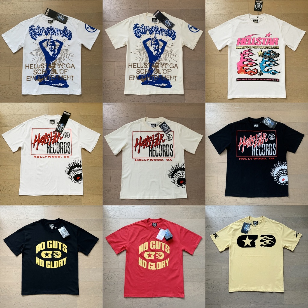 Hellstar แฟชั่นแบรนด์ Vintage Hip Hop Streetwear เสื้อยืดผู้ชายหลวมรอบคอ Tee ฤดูร้อน