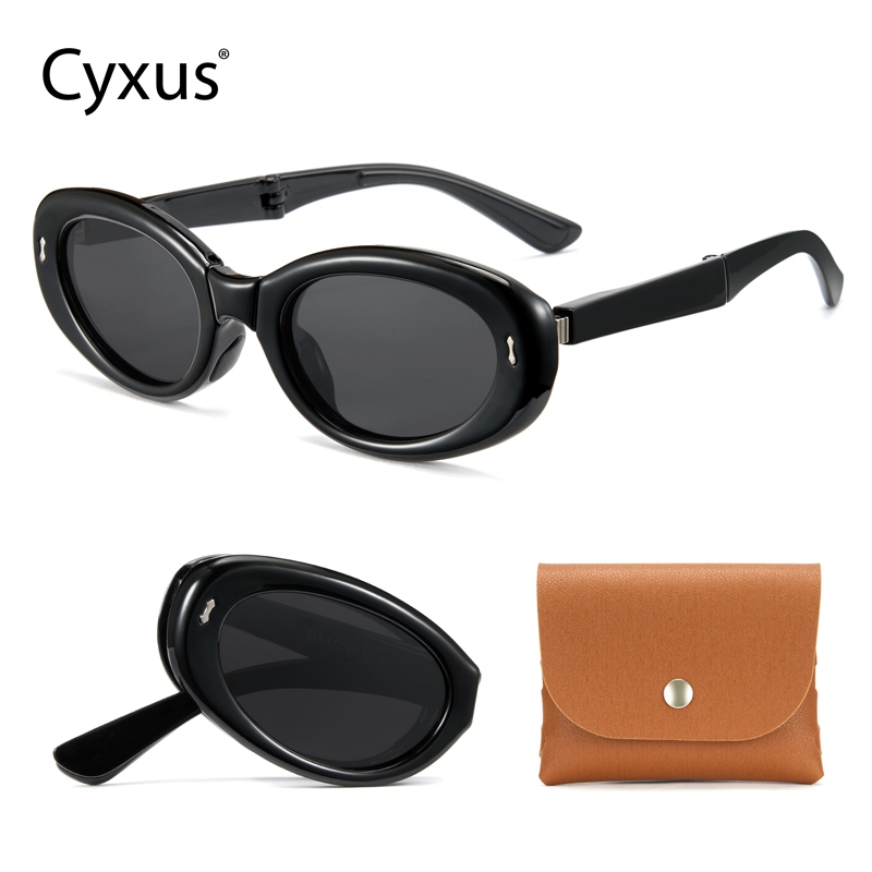 Cyxus แว่นตากันแดดแบบพับได้โพลาไรซ์รูปไข่กรอบ Unisex ฤดูใบไม้ผลิขาซิลิโคนแผ่นจมูกเดินทางกลางแจ้งสําหรับผู้ชายและผู้หญิง P1182
