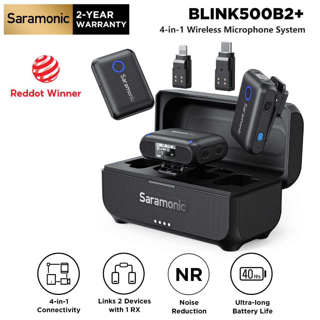 Saramonic Blink500B2+ ไมค์ลอยไร้สาย 4-in-1 สําหรับกล้อง iOS Android สําหรับสตรีมมิ่ง Vlogging