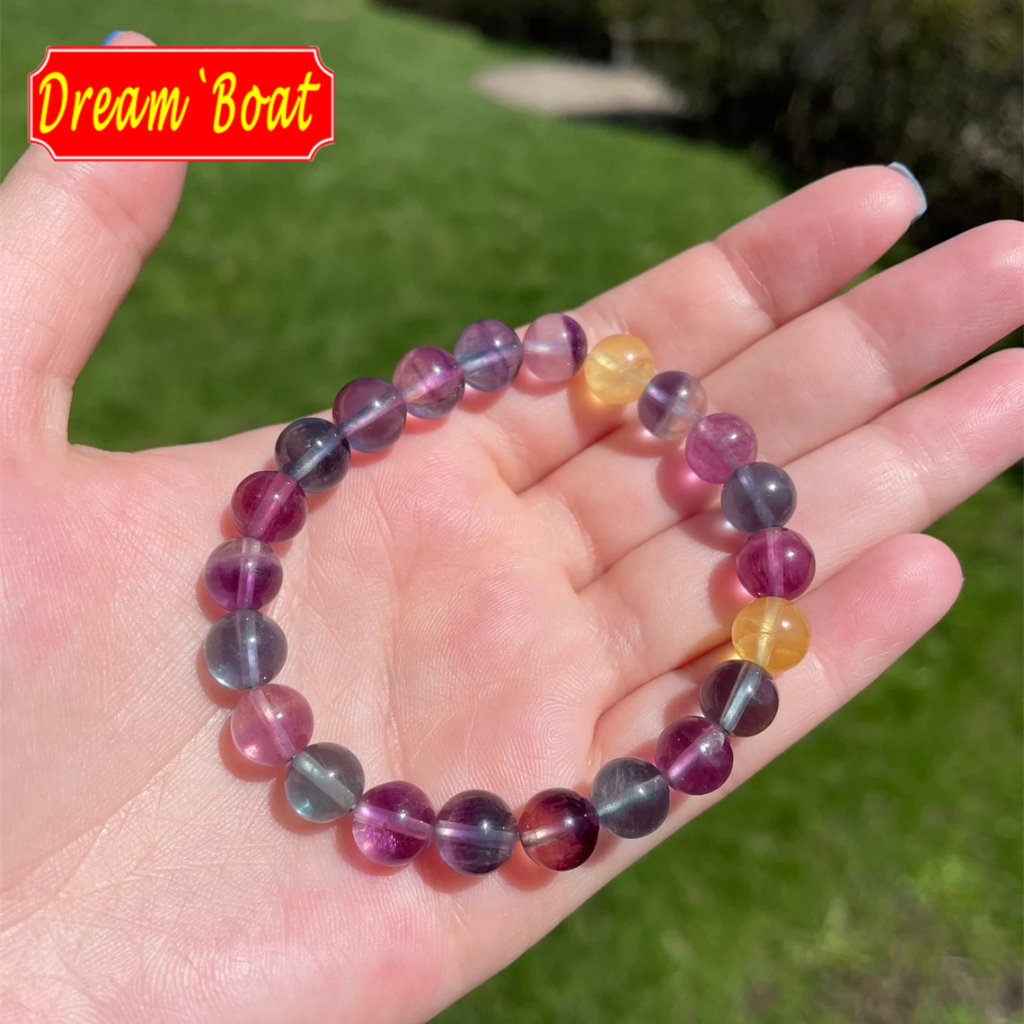 Colorful Fluorite Bracelet,Gemstone Bracelet,สร้อยข้อมือคริสตัลธรรมชาติฟลูออไรต์ สีสันแฟชั่นสําหรับผู้หญิงและผู้ชาย อัญมณีฮวงจุ้ย เครื่องประดับหรูหรา