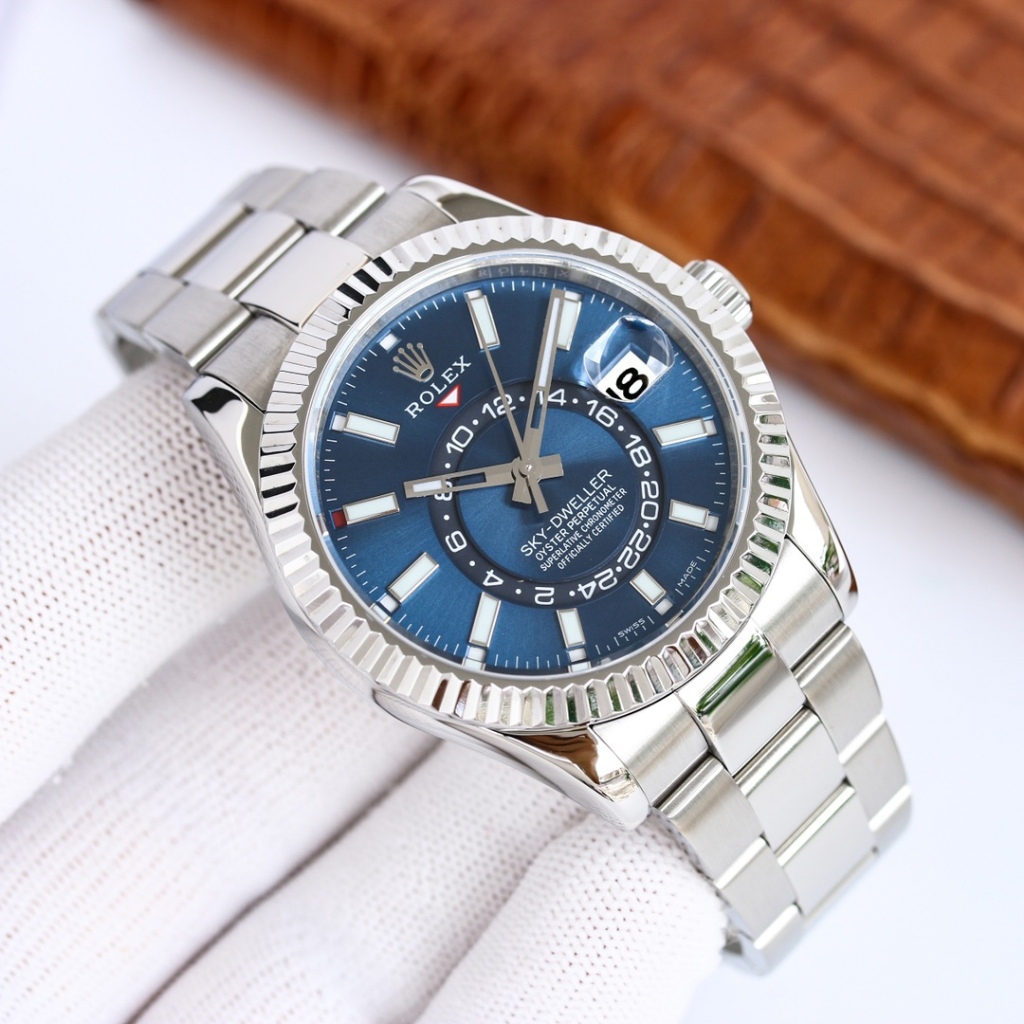 2024 นาฬิกากลไกอัตโนมัติ Rolex Sky Dweller Sky Sky Sky 42mm กระจกแซฟไฟร์ (ตกแต่งตรงกลาง 24 ชม.)