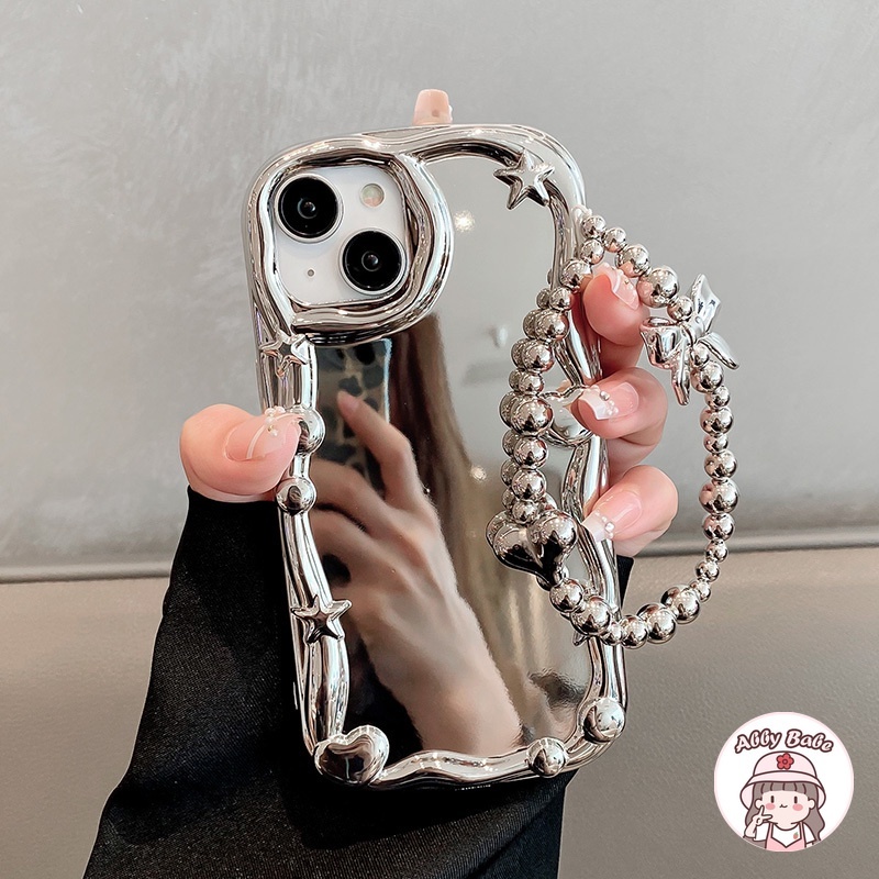 เคสโทรศัพท์มือถือ TPU นิ่ม ปิดด้านหลัง ลายโบว์ ดาว หัวใจ 3D สีเงิน แวววาว กันสิ่งสกปรก สไตล์เกาหลี สําหรับ IPhone 15 Pro 11 14 13 12 Pro Max 7Plus