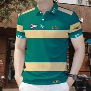 เสื้อโปโลลําลองสําหรับเล่นกีฬาแบบใหม่ฤดูร้อนเสื้อโปโลพิมพ์ลาย3งแขนสั้นผู้ชาย