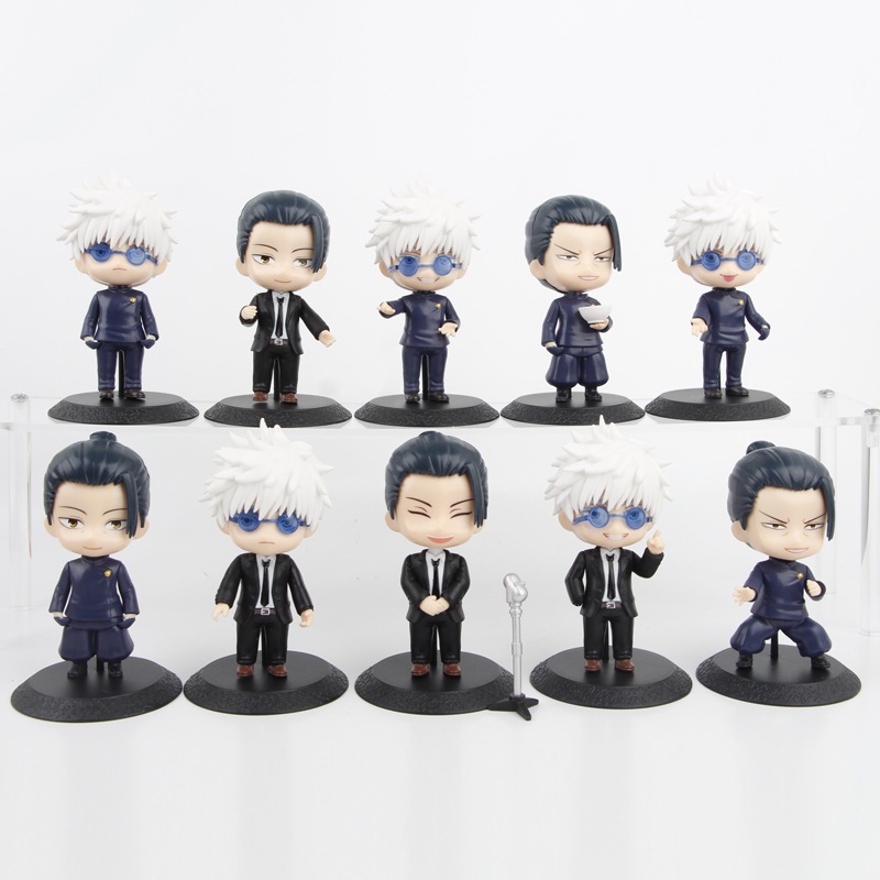 10 ชิ้น/เซ็ตสไตล์ใหม่ Jujutsu Kaisen อะนิเมะรูป Eto Suguru Gojo Satoru สวมแว่นตารุ่น Q PVC ตัวเลขการกระทําตุ๊กตาของเล่นของขวัญ