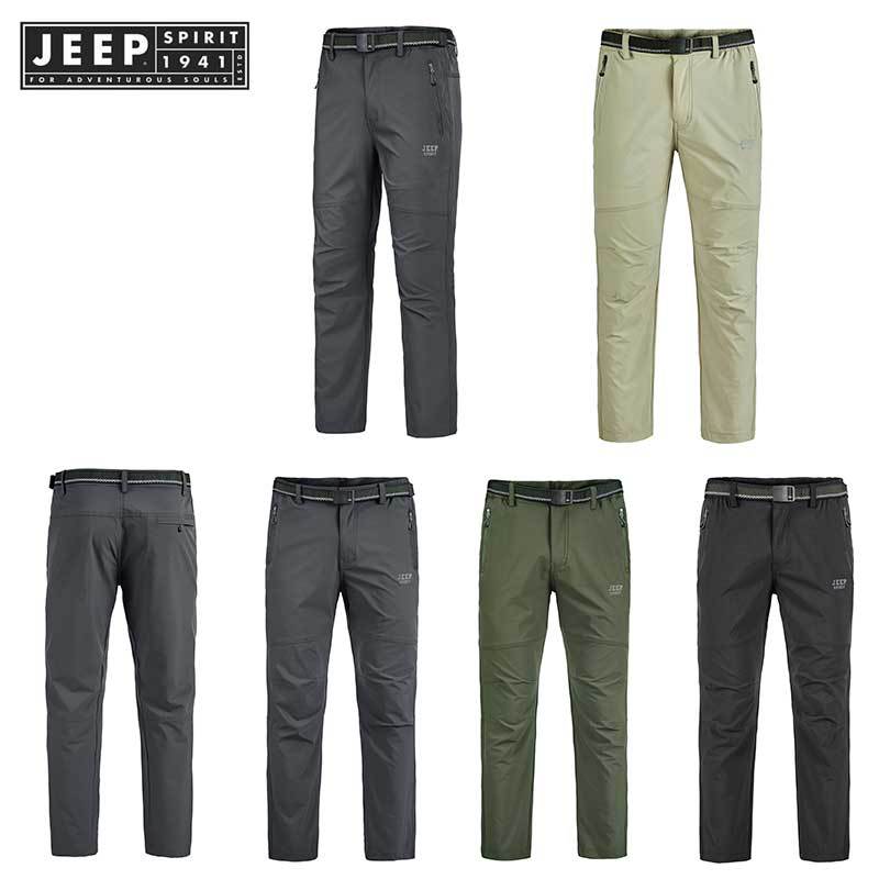 Jeep SPIRIT 1941 ESTD ฤดูร้อนใหม่กางเกงขาตรงเอวยางยืดสีดําสีเทากางเกงระบายอากาศ