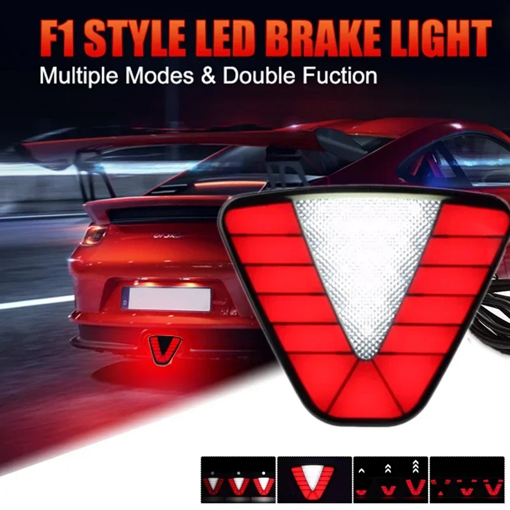 F1 Trapeze สไตล์ Universal กันน้ํา LED ไฟท้ายไฟเบรคหยุดความปลอดภัยแฟลชคําเตือนย้อนกลับสัญญาณโคมไฟสําหรับรถยนต์รถบรรทุกรถจักรยานยนต์