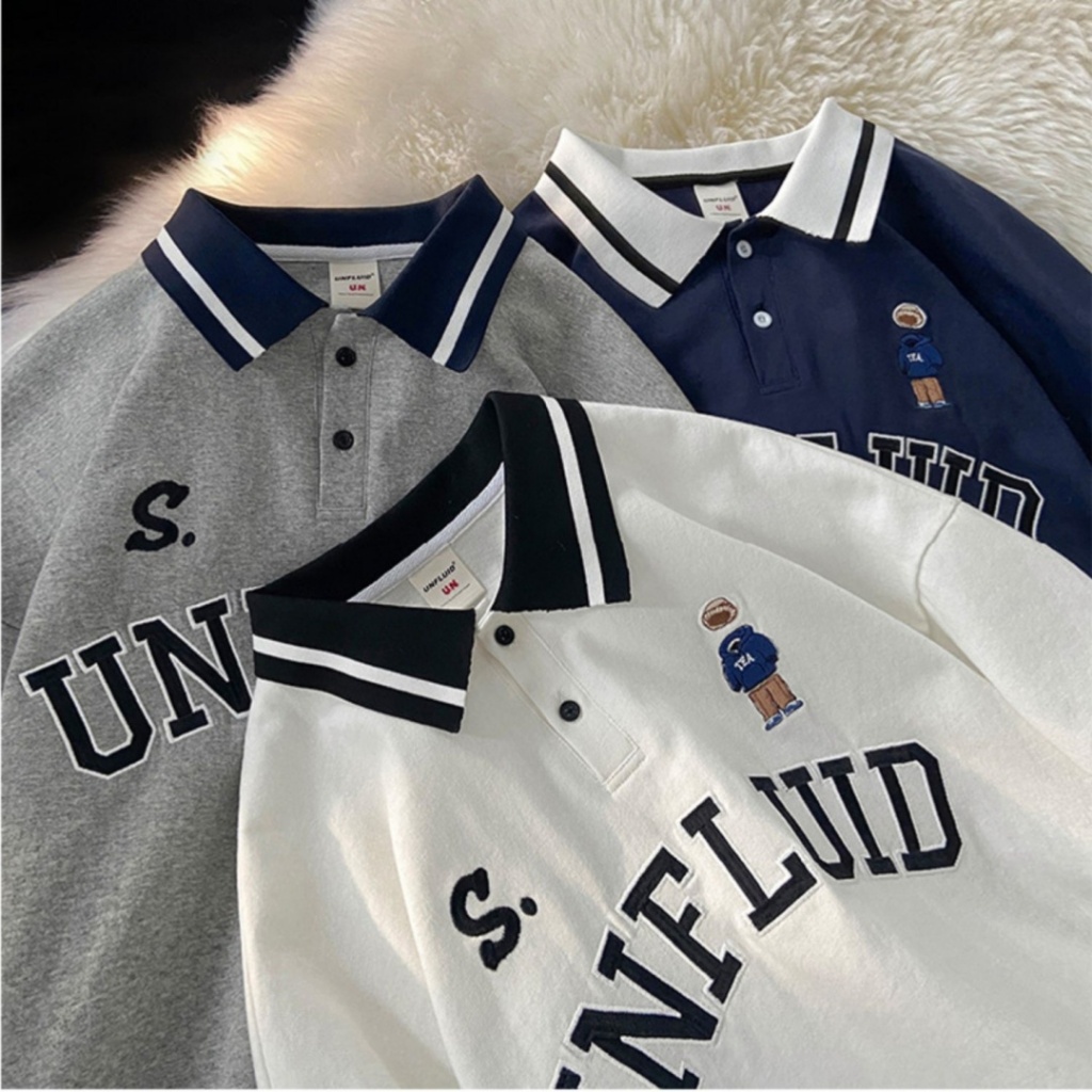 Proman-สไตล์วิทยาลัย ฤดูร้อน แนววินเทจ POLO เสื้อ พิมพ์ลาย แขนสั้น แขนสั้น ins ยอดนิยม แมทช์ลุคง่าย