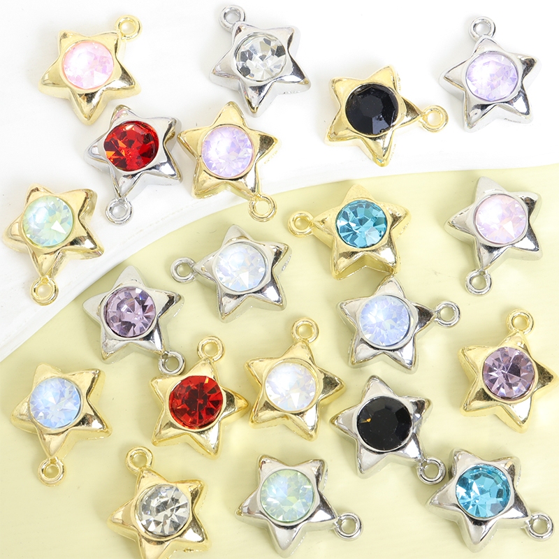 10 ชิ้นสไตล์หวานและเย็นคริสตัลที่มีสีสัน Rhinestones Inlay Pentagram Charms สไตล์ Y2K สร้อยคอสร้อยข้อมือต่างหูเข็มกลัดโทรศัพท์ DIY ดาวห้าแฉกโลหะผสมจี้