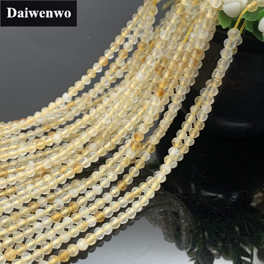 Citrine ลูกปัดขนาดเล็ก 2/3/4 มม.หินธรรมชาติ Faceted ตัด Shining อัญมณี DIY สําหรับเครื่องประดับ