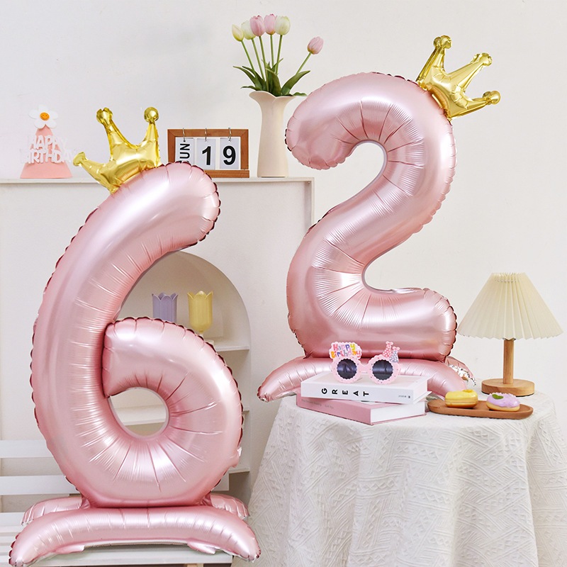 42 นิ้วมงกุฎยืนจํานวนอลูมิเนียมฟิล์มบอลลูนสีชมพูบอลลูนดิจิตอล Baby Shower วันเกิดงานแต่งงานตกแต่งเด็กโปรดปราน