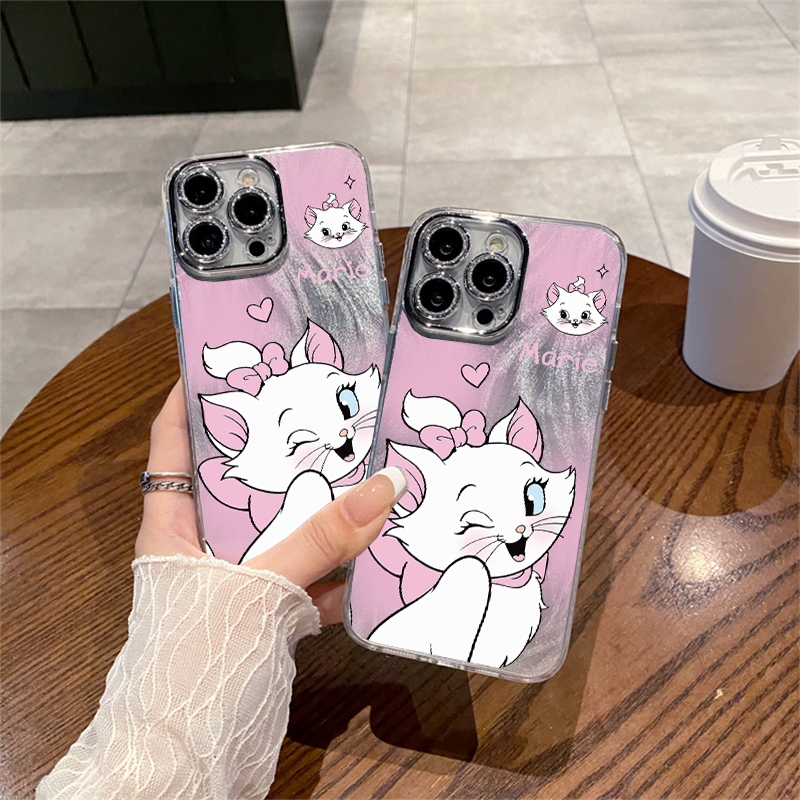 สําหรับเคสโทรศัพท์ iPhone 11 PRO MAX IP12 IP13 IP14plus IP15 IP15PRO MAX Feather ขั้นสูงประณีตเลนส์กรอบรูปการ์ตูนสีชมพูแมวเคสโทรศัพท์ทนทานและกันกระแทก