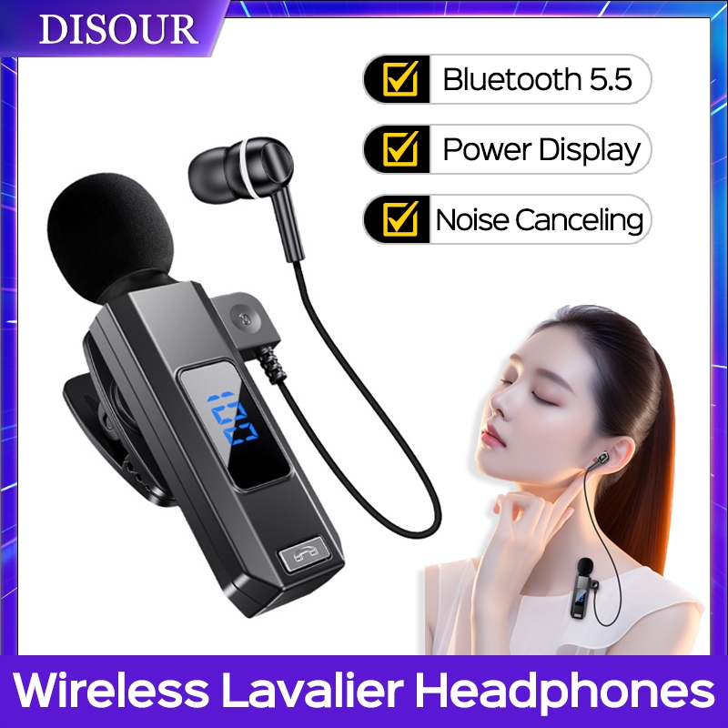 Disour Lavalier ธุรกิจบลูทูธ 5.5 หูฟัง LED จอแสดงผลดิจิตอลเสียงรบกวน Cancelling ชุดหูฟังไร้สายพร้อมไมโครโฟนแฮนด์ฟรี Call