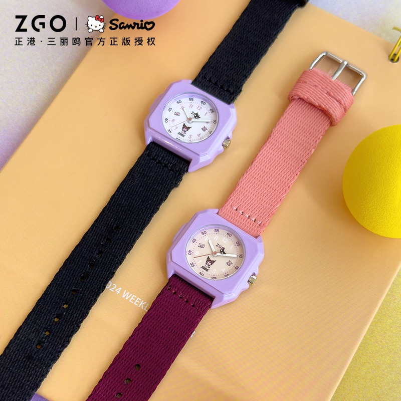 ZGO x Sanrio Kuromi นาฬิกาสุภาพสตรี 30M กันน้ํา Square Dial สายไนลอนนาฬิกาควอตซ์ 2136