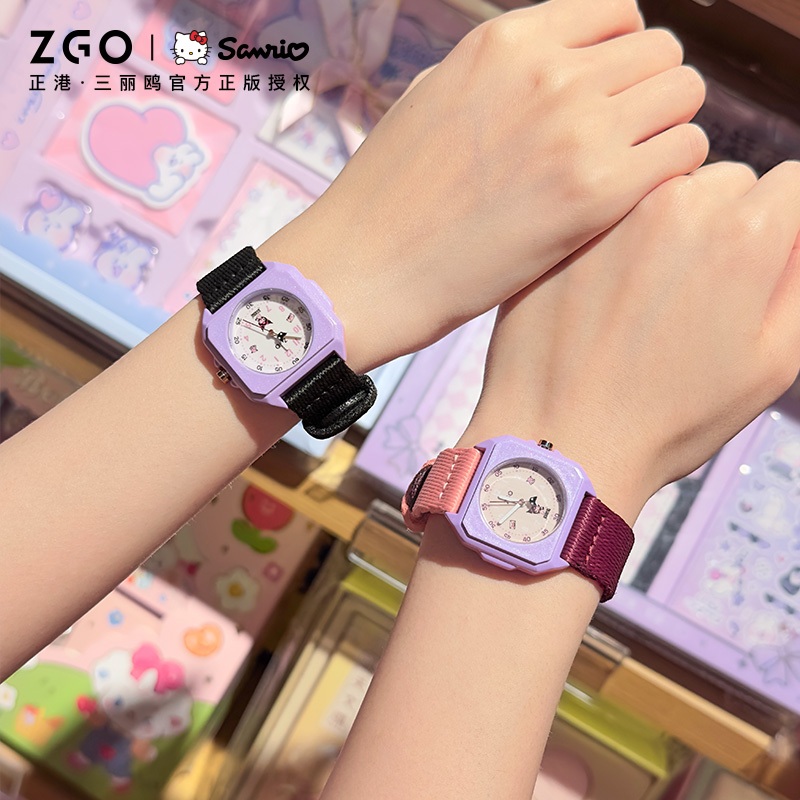 ZGO x Sanrio Kuromi นาฬิกาสุภาพสตรี 30M กันน้ํา Square Dial สายไนลอนนาฬิกาควอตซ์ 2136