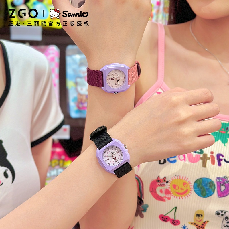 ZGO x Sanrio Kuromi นาฬิกาสุภาพสตรี 30M กันน้ํา Square Dial สายไนลอนนาฬิกาควอตซ์ 2136