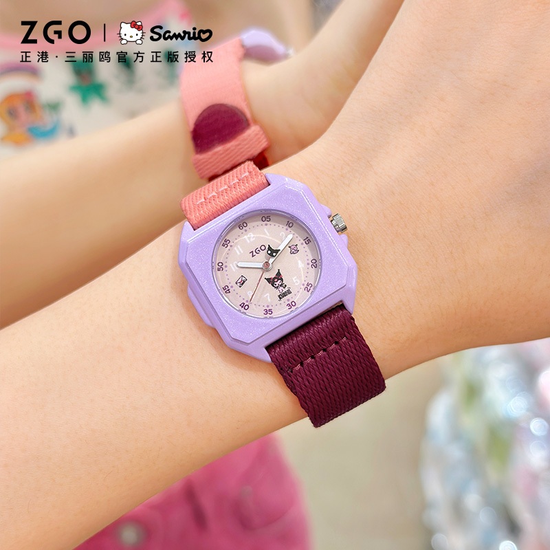 ZGO x Sanrio Kuromi นาฬิกาสุภาพสตรี 30M กันน้ํา Square Dial สายไนลอนนาฬิกาควอตซ์ 2136