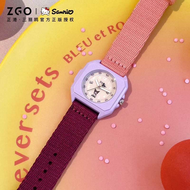 ZGO x Sanrio Kuromi นาฬิกาสุภาพสตรี 30M กันน้ํา Square Dial สายไนลอนนาฬิกาควอตซ์ 2136