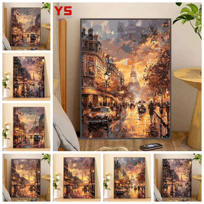 Victory✨-30*40cm/40*50cm-ระบายสีตามตัวเลข-หอไอเฟล Urban Night View High-End Digital Oil Painting diy