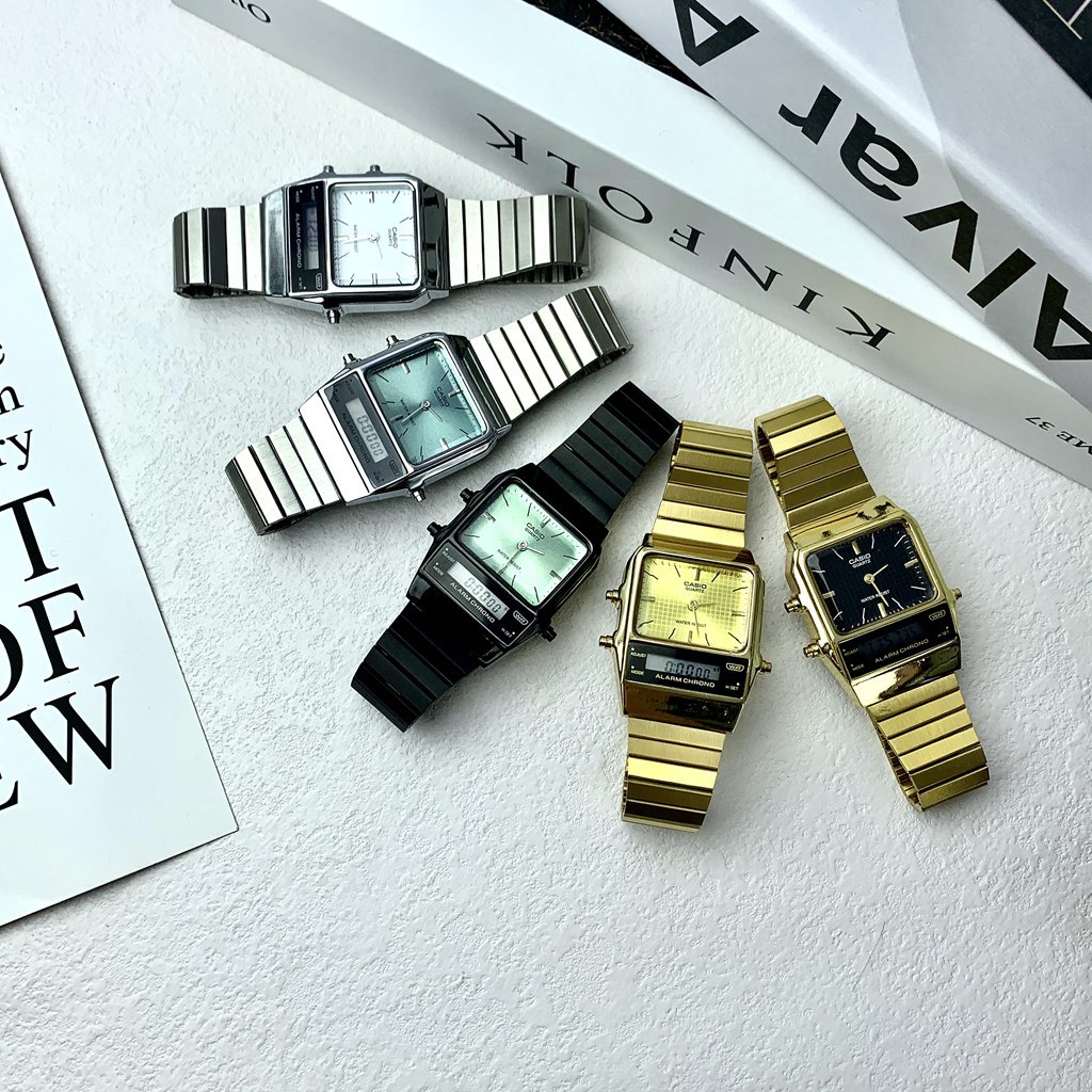 Casio AQ-800EC Retro Quartz นาฬิกาสี่เหลี่ยมเล็กแฟชั่นและเรียบง่ายนาฬิกาคู่สี่เหลี่ยมเล็ก