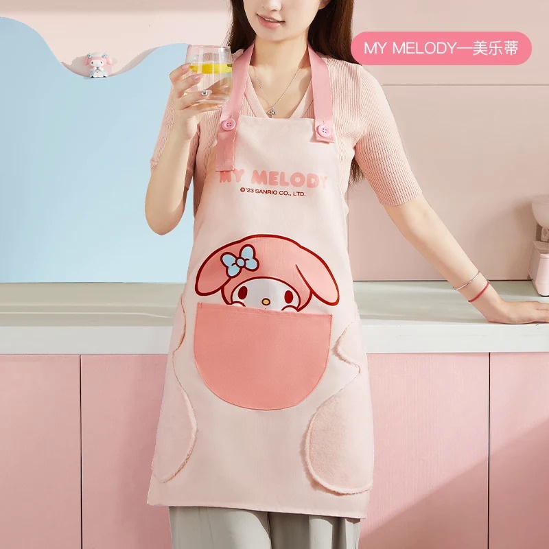 Perfect Sanrio Kawaii Hello Kitty Melody ผ้ากันเปื้อนครัวสําหรับผู้หญิงการ์ตูน Cinnamoroll กันน้ําทําอาหารเบเกอรี่ร้านอาหารเครื่องมือทําความสะอาด