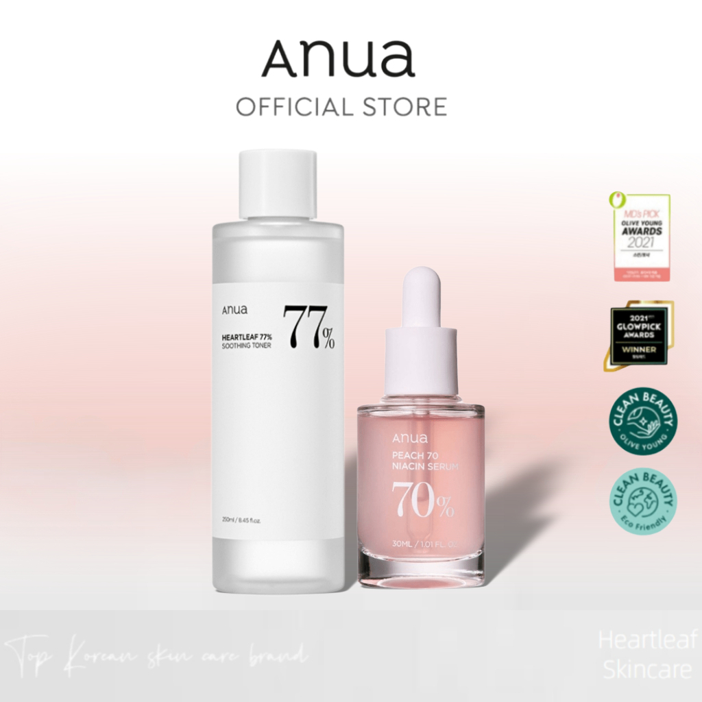 Anua Peach 70% Niacinamide Serum 30ml+Anua Heartleaf 77% Soothing Toner 250ml
