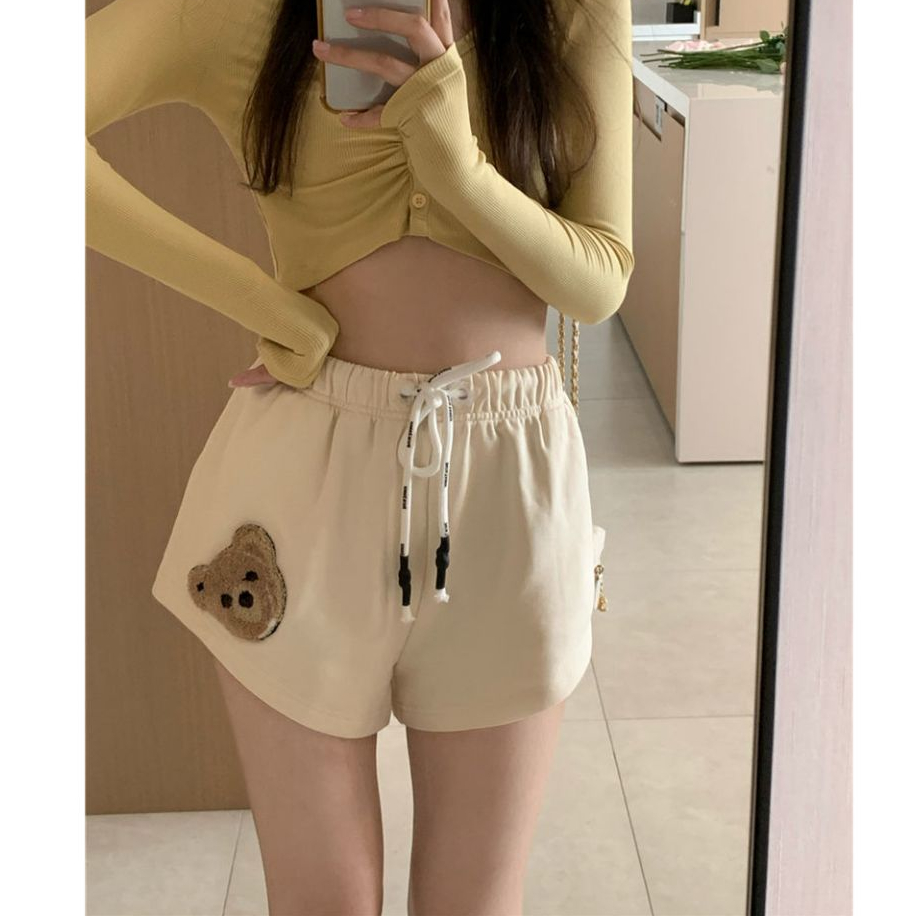 SELVZE~Shorts，แฟชั่นสบาย ๆ หมีน้อยพิมพ์กางเกงขาสั้นผู้หญิง 8204