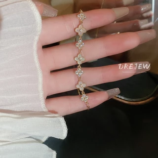 DREJEW เพทายสร้อยข้อมือดอกไม้สี่แฉกโชคดีแฟชั่นแสงหรูหราระดับไฮเอนด์อารมณ์สร้อยข้อมือแบบปรับได้สําหรับผู้หญิง