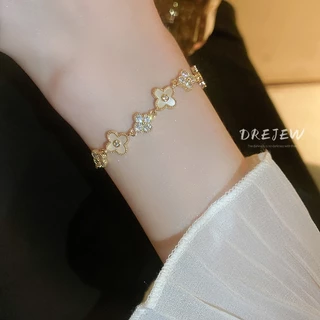 DREJEW เพทายสร้อยข้อมือดอกไม้สี่แฉกโชคดีแฟชั่นแสงหรูหราระดับไฮเอนด์อารมณ์สร้อยข้อมือแบบปรับได้สําหรับผู้หญิง