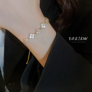 DREJEW เพทายสร้อยข้อมือดอกไม้สี่แฉกโชคดีแฟชั่นแสงหรูหราระดับไฮเอนด์อารมณ์สร้อยข้อมือแบบปรับได้สําหรับผู้หญิง