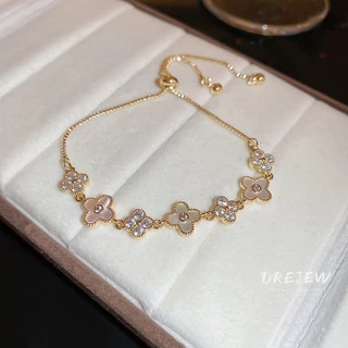 DREJEW เพทายสร้อยข้อมือดอกไม้สี่แฉกโชคดีแฟชั่นแสงหรูหราระดับไฮเอนด์อารมณ์สร้อยข้อมือแบบปรับได้สําหรับผู้หญิง