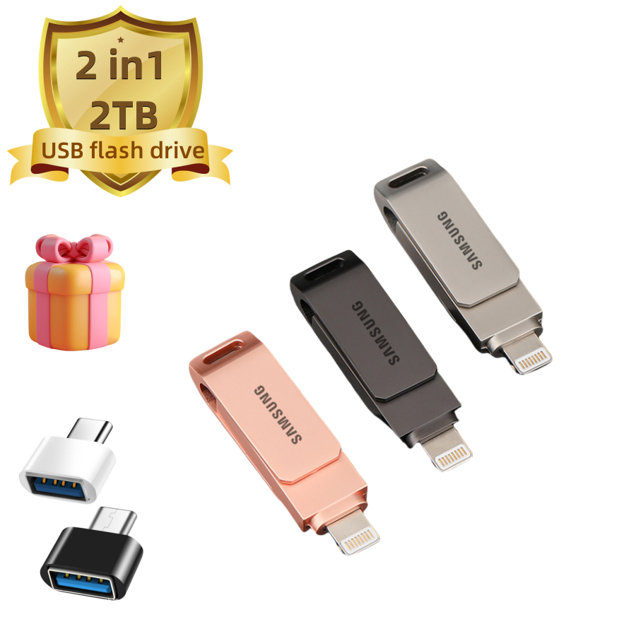 Samsung 3.0 USB Dual Drive OTG 2TB Two-in-One เหมาะสําหรับ iPhone แฟลชไดรฟ์ความเร็วสูงหน่วยความจําข้อมูลแฟลชไดรฟ์ 512G1TB