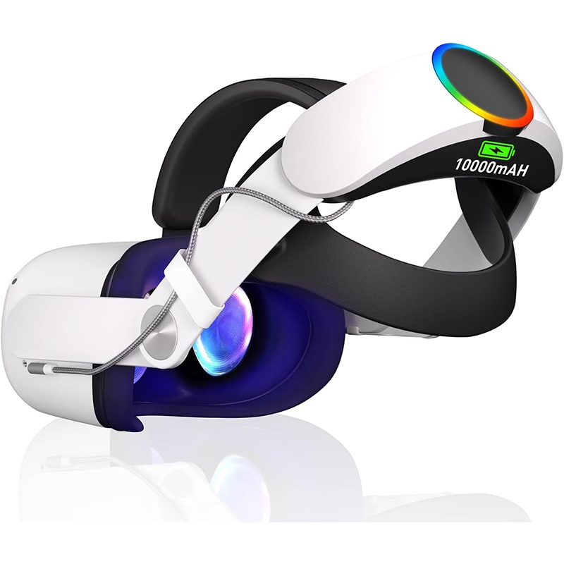 สายรัดหัว RGB พร้อมแบตเตอรี่สําหรับ Oculus Quest 2, ชุดแบตเตอรี่ 10000mAh สําหรับขยายเวลาเล่น 8 ชม.,