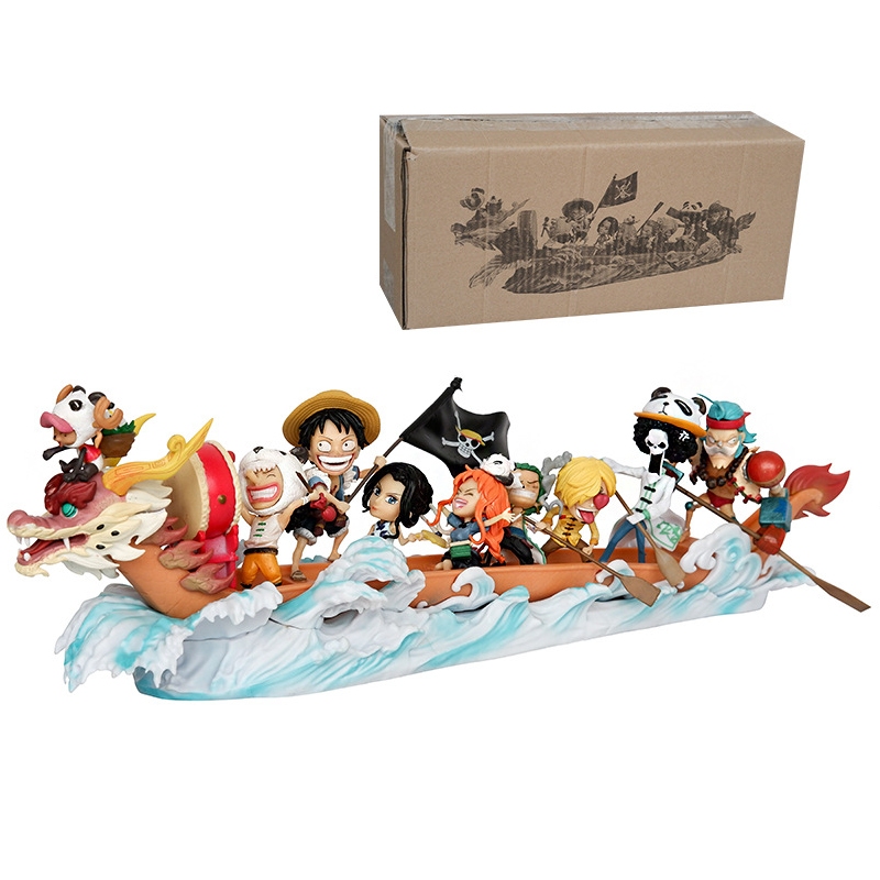 9 ชิ้น/เซ็ต 36 ซม.One Piece อะนิเมะรูปหมวกฟางโจรสลัด Luffy แถวมังกรเรือรูปปั้น Zoro Nami Usopp Sanji Chopper Robin Franky Brook PVC Action Figures ตุ๊กตาของเล่น