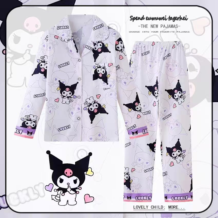 ชุดนอนเด็กน่ารัก kuromi แขนยาว Pijamas เสื้อผ้าเด็กสาวชุดนอนเด็กชุดนอน baju kuromi